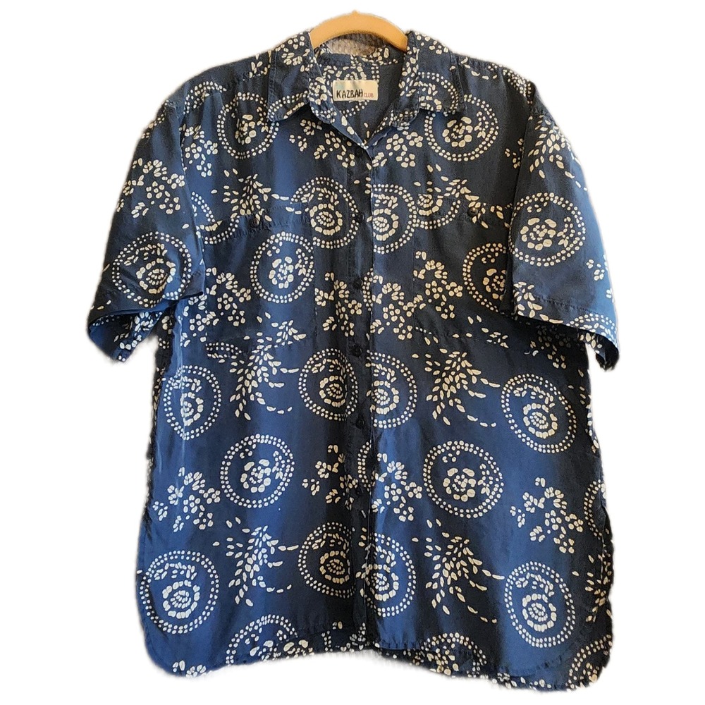 The Kazbah Club Mens Short Sleeve Button Down in Shirt Navy Blue Geometric Print